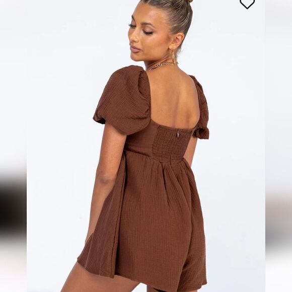 Princess Polly Lorna Gauze Romper Brown Size 2 - Picture 3 of 14